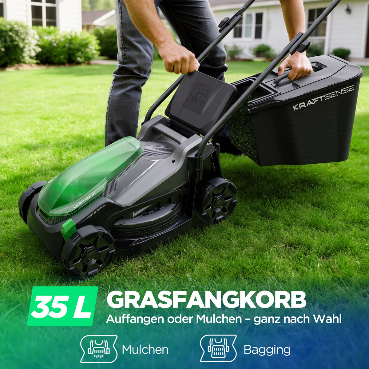 Kraftsense U20X Slim 20V bürstenloser Akku-Rasenmäher 33 cm – mit langem Lauf 8,0Ah Akku