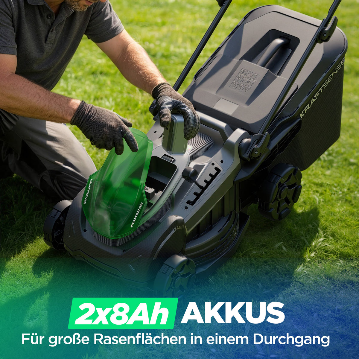 Kraftsense U20X Slim 40V bürstenloser Akku-Rasenmäher 43 cm – mit langem Lauf, 2×8,0Ah Akkus inklusive