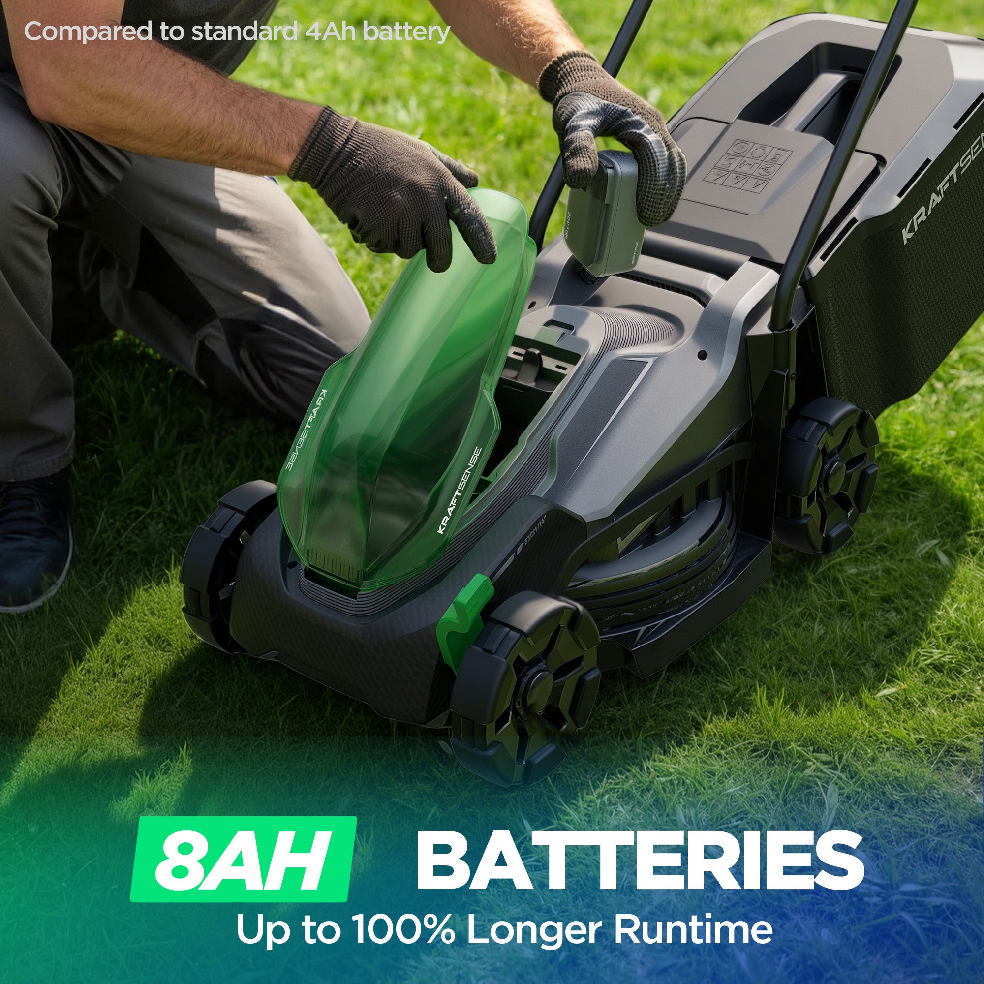 Kraftsense U20X Slim 20V bürstenloser Akku-Rasenmäher 33 cm – mit langem Lauf 8,0Ah Akku