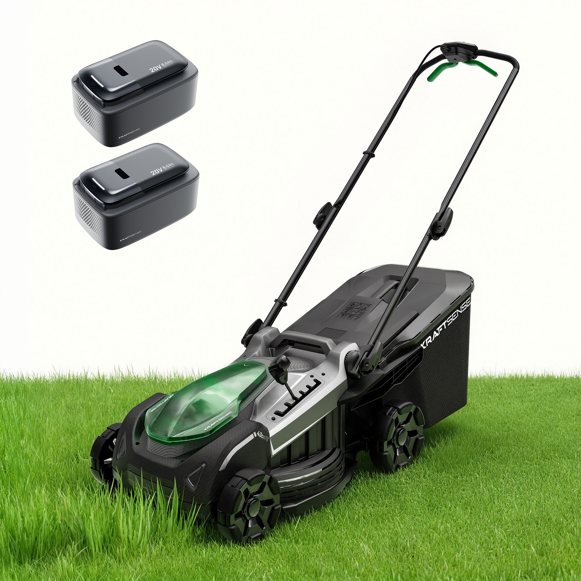Kraftsense U20X Slim 40V bürstenloser Akku-Rasenmäher 43 cm – mit langem Lauf, 2×8,0Ah Akkus inklusive