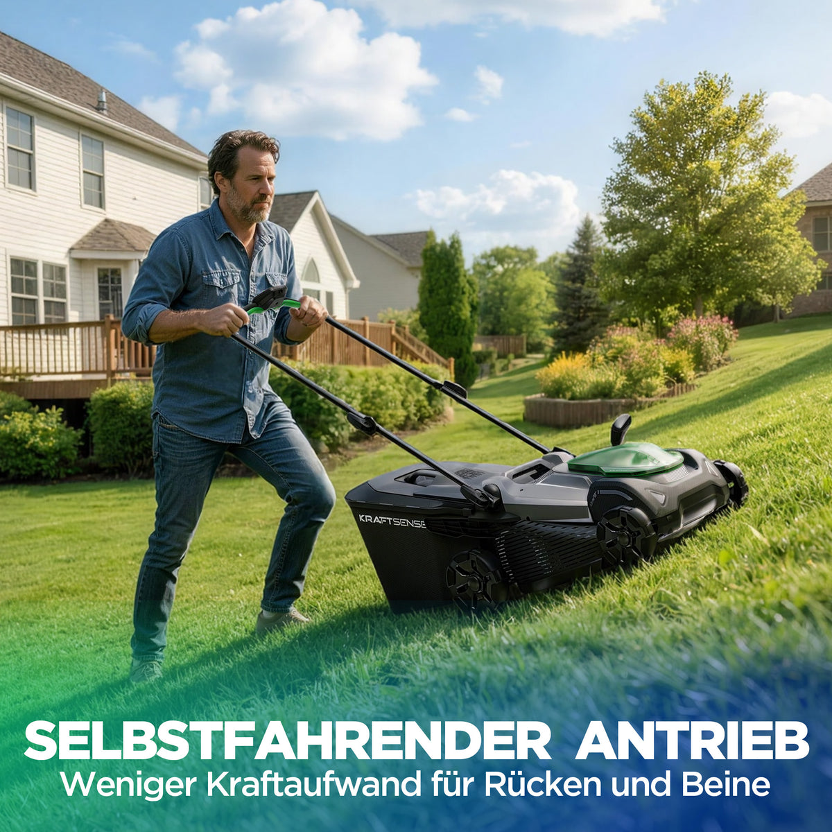 Kraftsense U20X Slim 40V bürstenloser Akku-Rasenmäher 43 cm – mit langem Lauf, 2×8,0Ah Akkus inklusive
