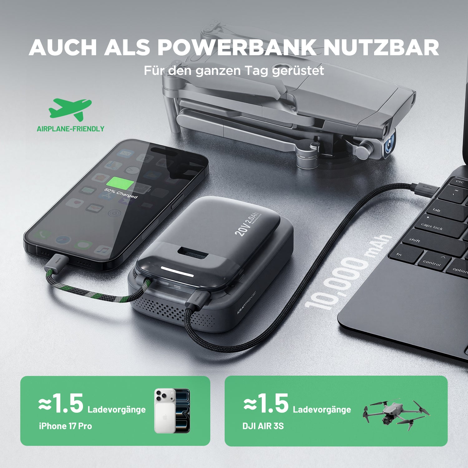 Kraftsense U20X Slim 20V 2.0Ah Akku & Powerbank 2-in-1