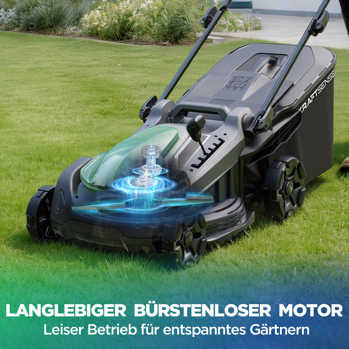 Kraftsense U20X Slim 40V bürstenloser Akku-Rasenmäher 43 cm – mit langem Lauf, 2×8,0Ah Akkus inklusive