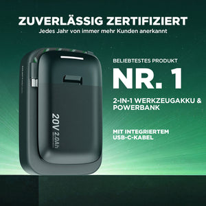 zeitlich begrenztes Angebot|Kraftsense U20X  Slim 20V 2.0Ah Akku & Powerbank 2-in-1