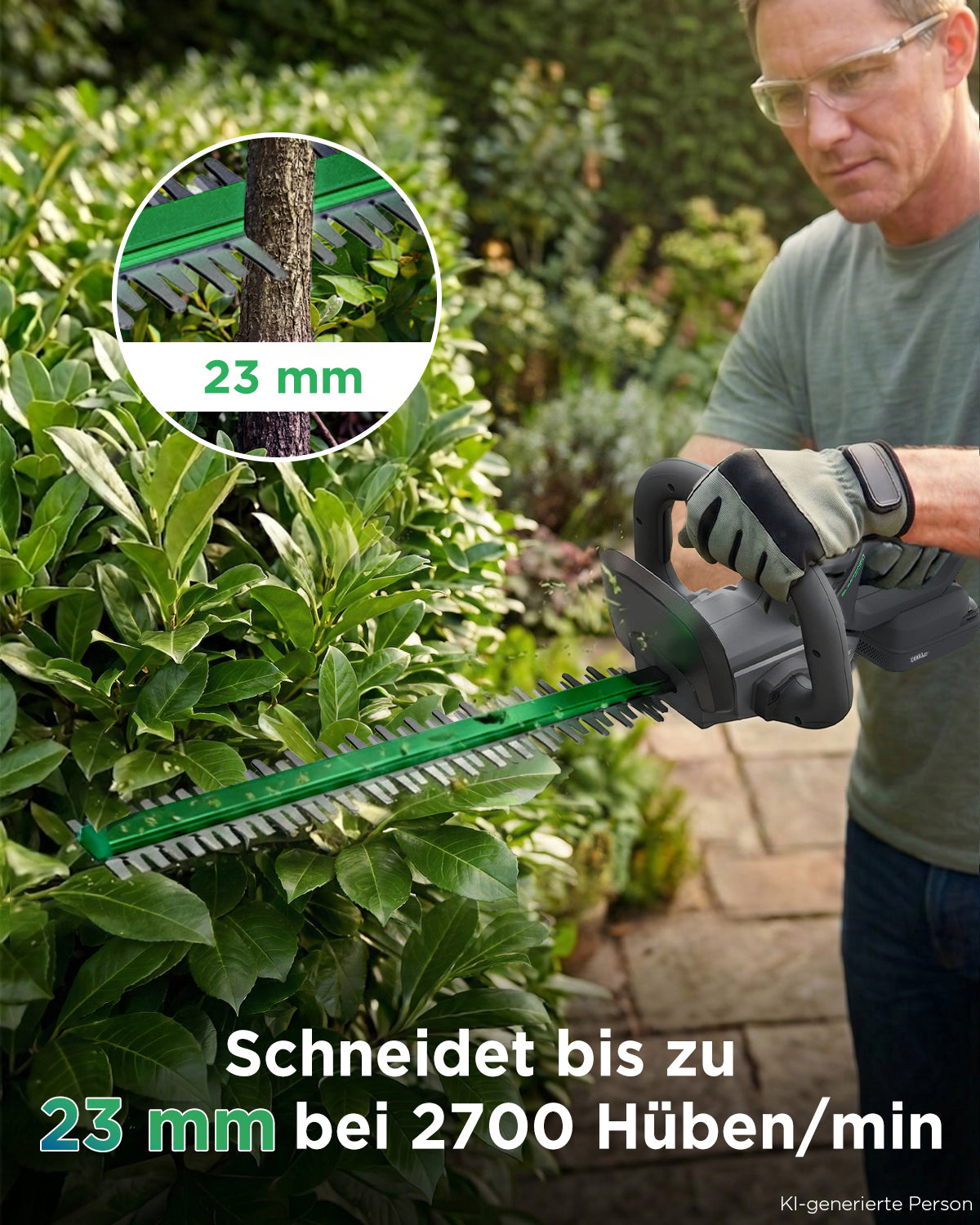 KraftSense U20X Slim 20V bürstenlose Akku-Heckenschere mit 2,0 Ah Akku