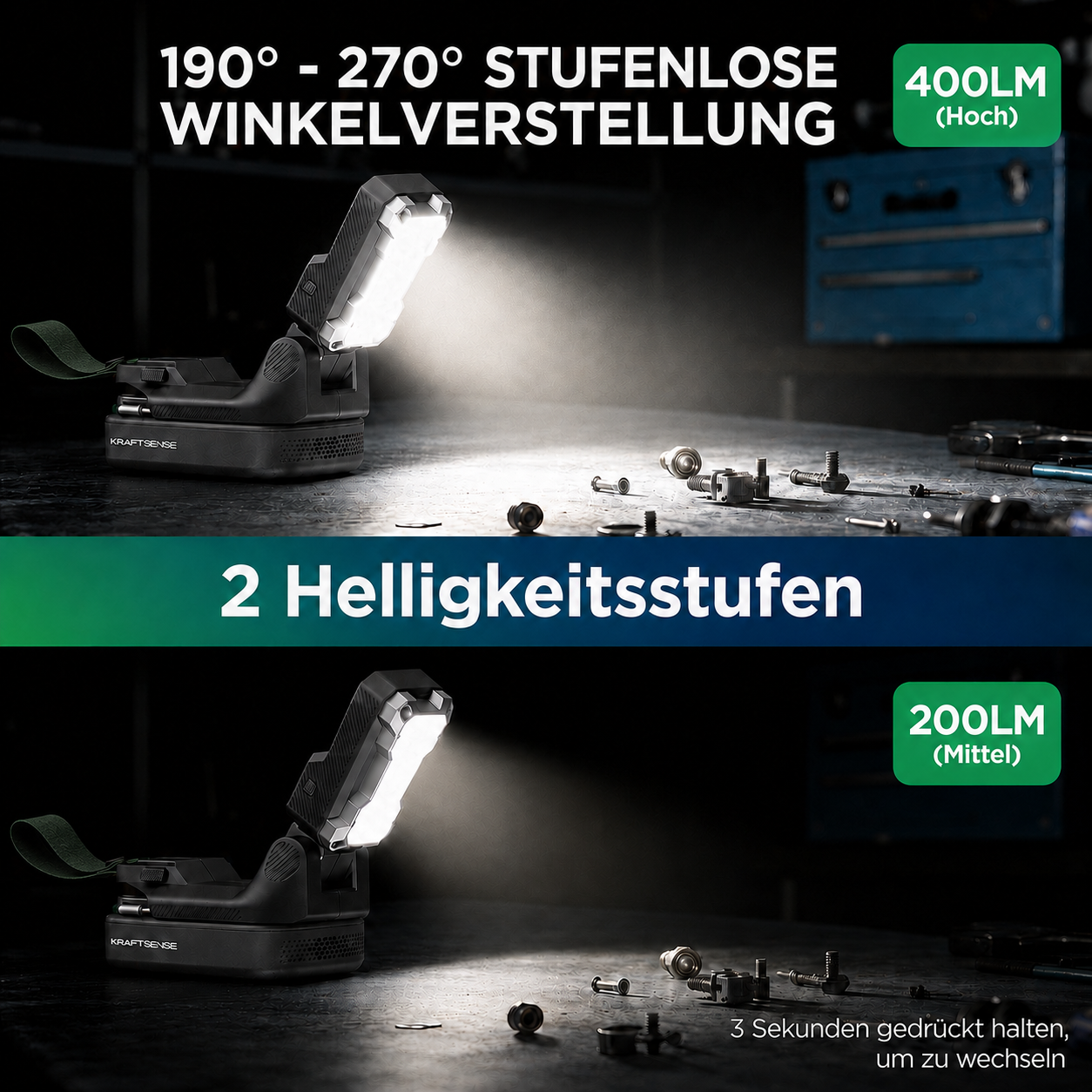 Bald erhältlich | $19.99 Kraftsense U20X Slim 20V Akku-LED-Arbeitsleuchte mit 2,0Ah 2-in-1-Akku & Powerbank