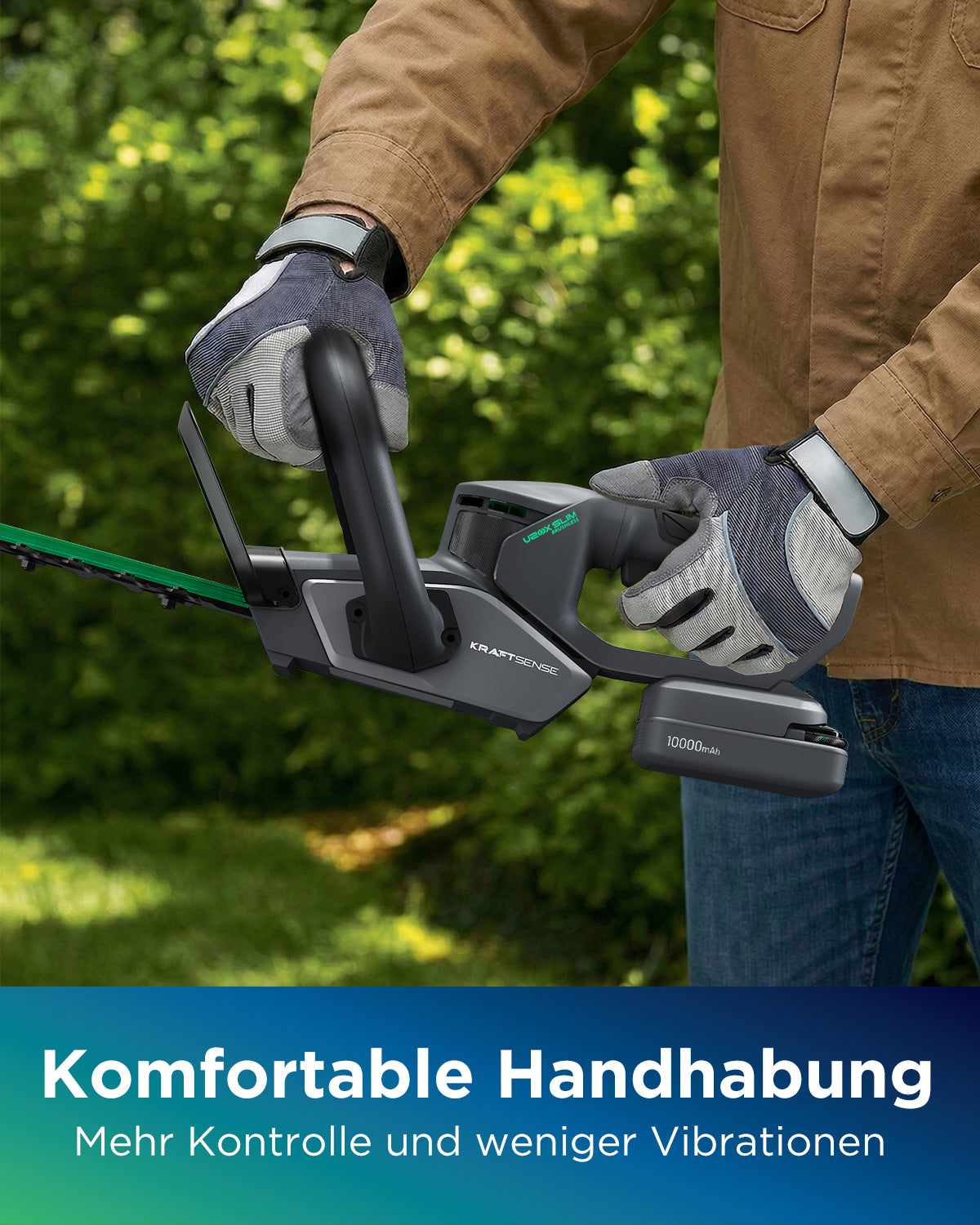 KraftSense U20X Slim 20V bürstenlose Akku-Heckenschere mit 2,0 Ah Akku