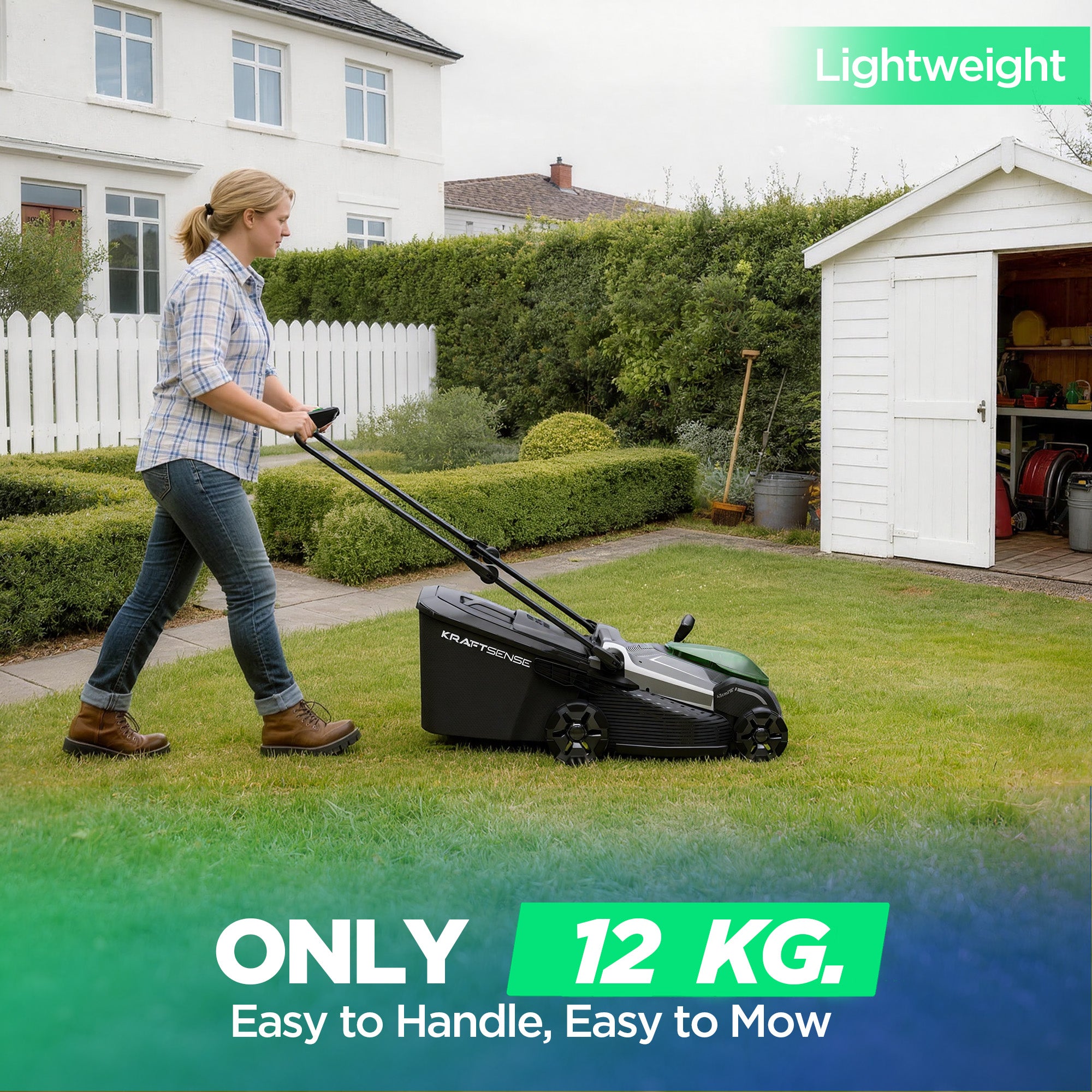 Kraftsense U20X  Slim 40V bürstenloser Akku-Rasenmäher 43 cm – mit langem Lauf, 2×8,0Ah Akkus inklusive
