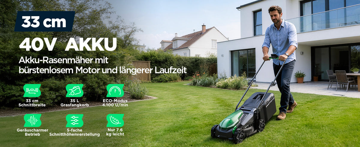 Kraftsense U20X  Slim 40V Akku-Rasenmäher bürstenlos 33 cm inkl. 2 × 5,0Ah Akkus