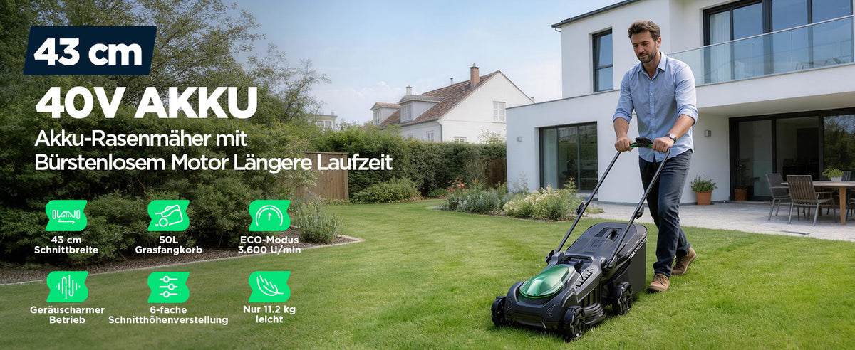 Kraftsense U20X Slim 40V Akku-Rasenmäher bürstenlos 43 cm inkl. 2 × 5,0Ah Akkus