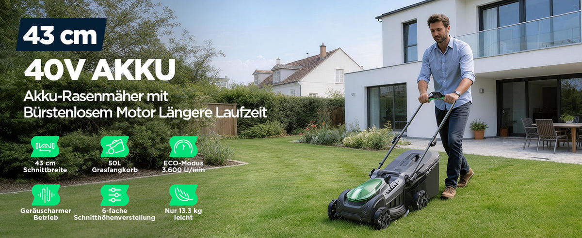 Kraftsense U20X  Slim 40V bürstenloser Self-Propelled Akku-Rasenmäher 43 cm inkl. 2×5,0Ah Akkus