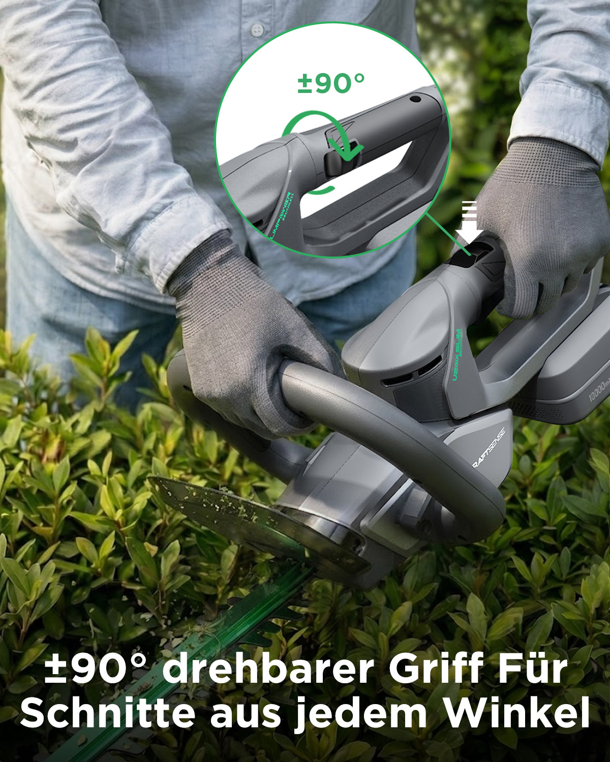 KraftSense U20X Slim 20V bürstenlose Akku-Heckenschere mit 2,0 Ah Akku