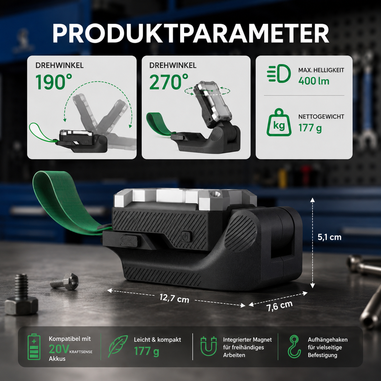 Bald erhältlich | $19.99 Kraftsense U20X Slim 20V Akku-LED-Arbeitsleuchte mit 2,0Ah 2-in-1-Akku & Powerbank