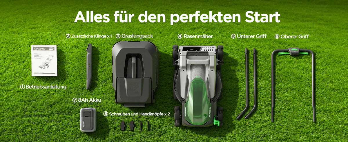 Kraftsense U20X Slim 20V bürstenloser Akku-Rasenmäher 33 cm – mit langem Lauf 8,0Ah Akku
