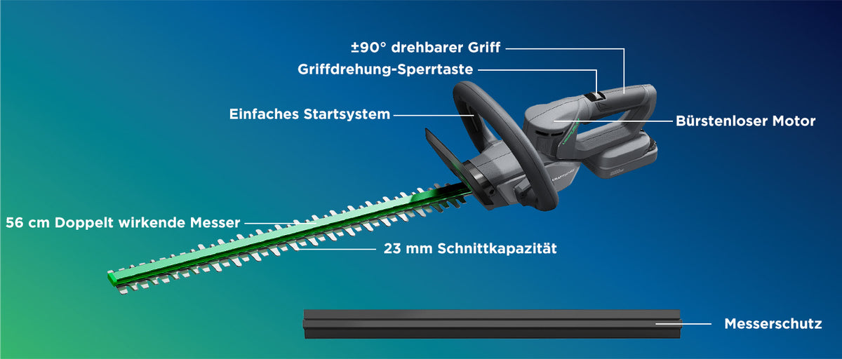 KraftSense U20X Slim 20V bürstenlose Akku-Heckenschere mit 2,0 Ah Akku