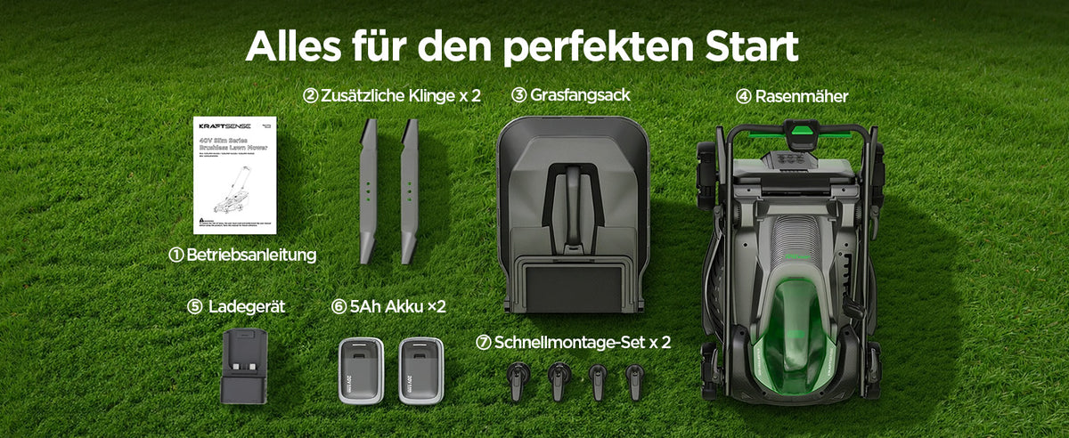 Kraftsense U20X Slim 40V Akku-Rasenmäher bürstenlos 43 cm inkl. 2 × 5,0Ah Akkus