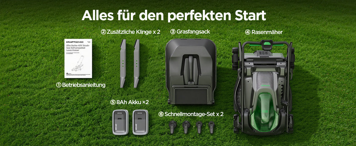 Kraftsense U20X  Slim 40V bürstenloser Self-Propelled Akku-Rasenmäher 43 cm inkl. 2×5,0Ah Akkus